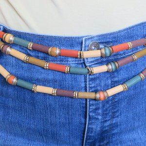 3-Strand Wood Beads Belt w/Chain 40" Adjustable (97J)